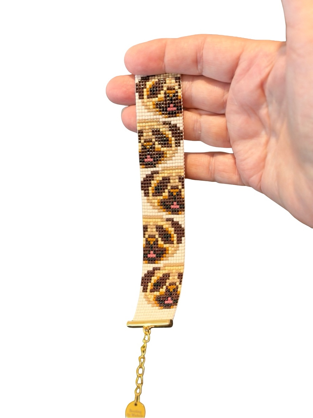 Handmade Pug Dog Loom Bracelet • Adjustable Seed Bead Bracelet - Picture 5 of 5